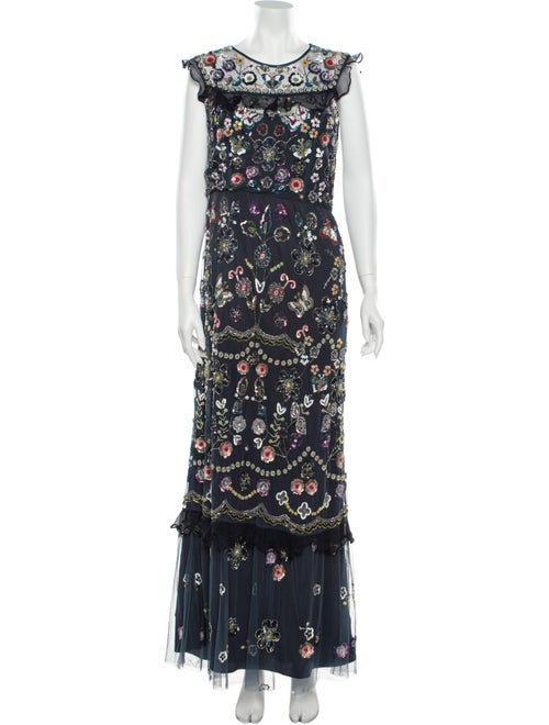 Needle & Thread Floral Print Long Dress Blue