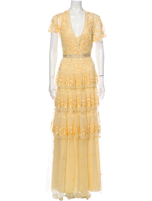 Needle & Thread Floral Print Long Dress Yellow