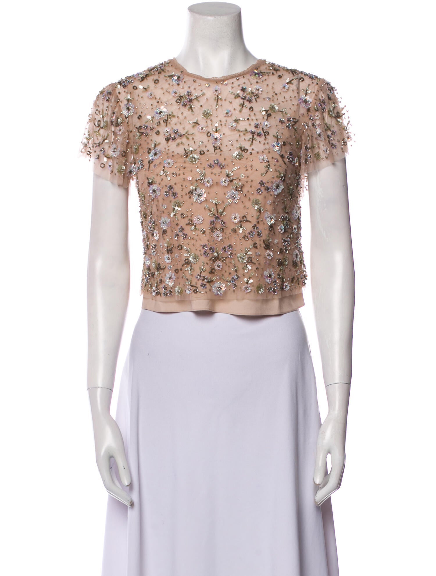 Needle & Thread Floral Print Crew Neck Crop Top w/ Tags