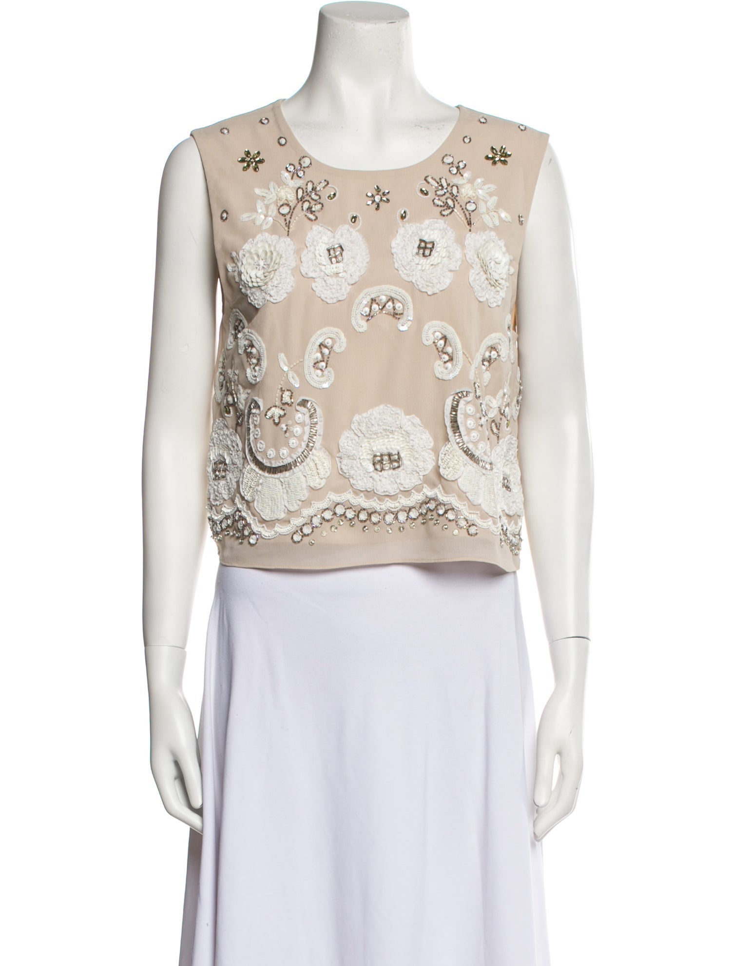 Needle & Thread Printed Scoop Neck Crop Top