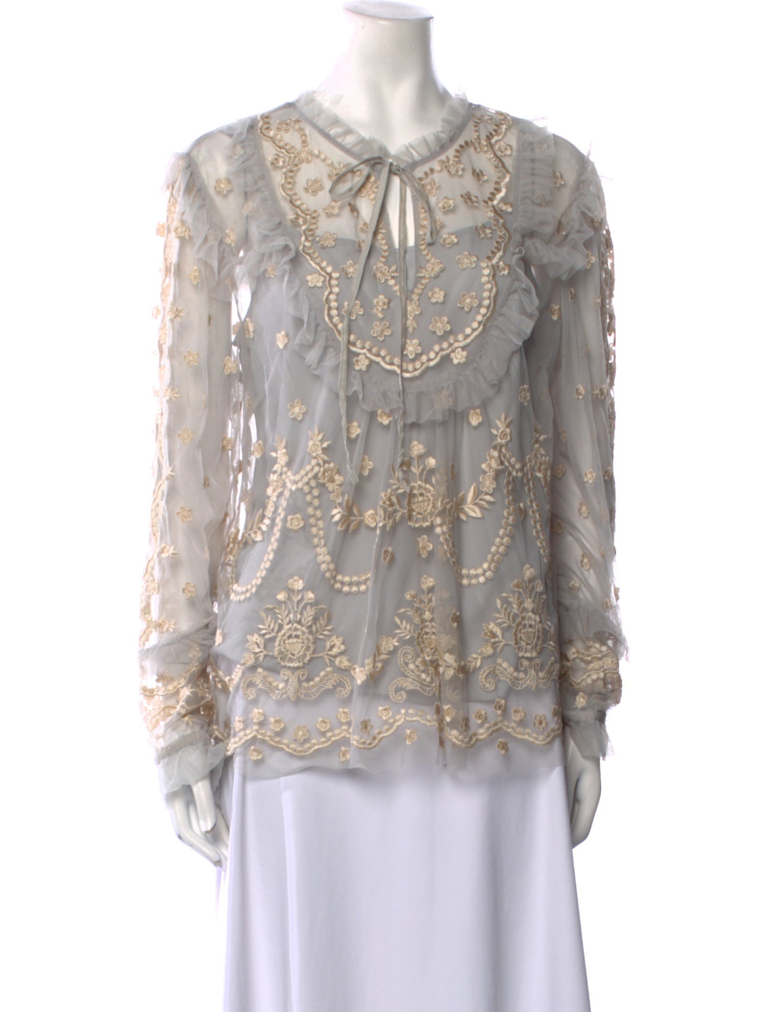 Needle & Thread Floral Print Tie Neck Blouse