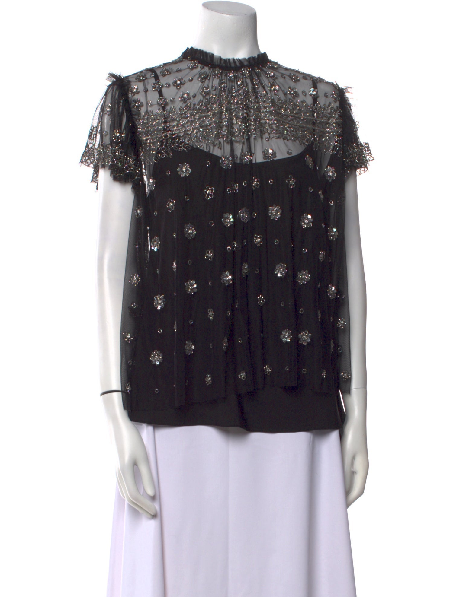 Needle & Thread Mock Neck Short Sleeve Blouse w/ Tags