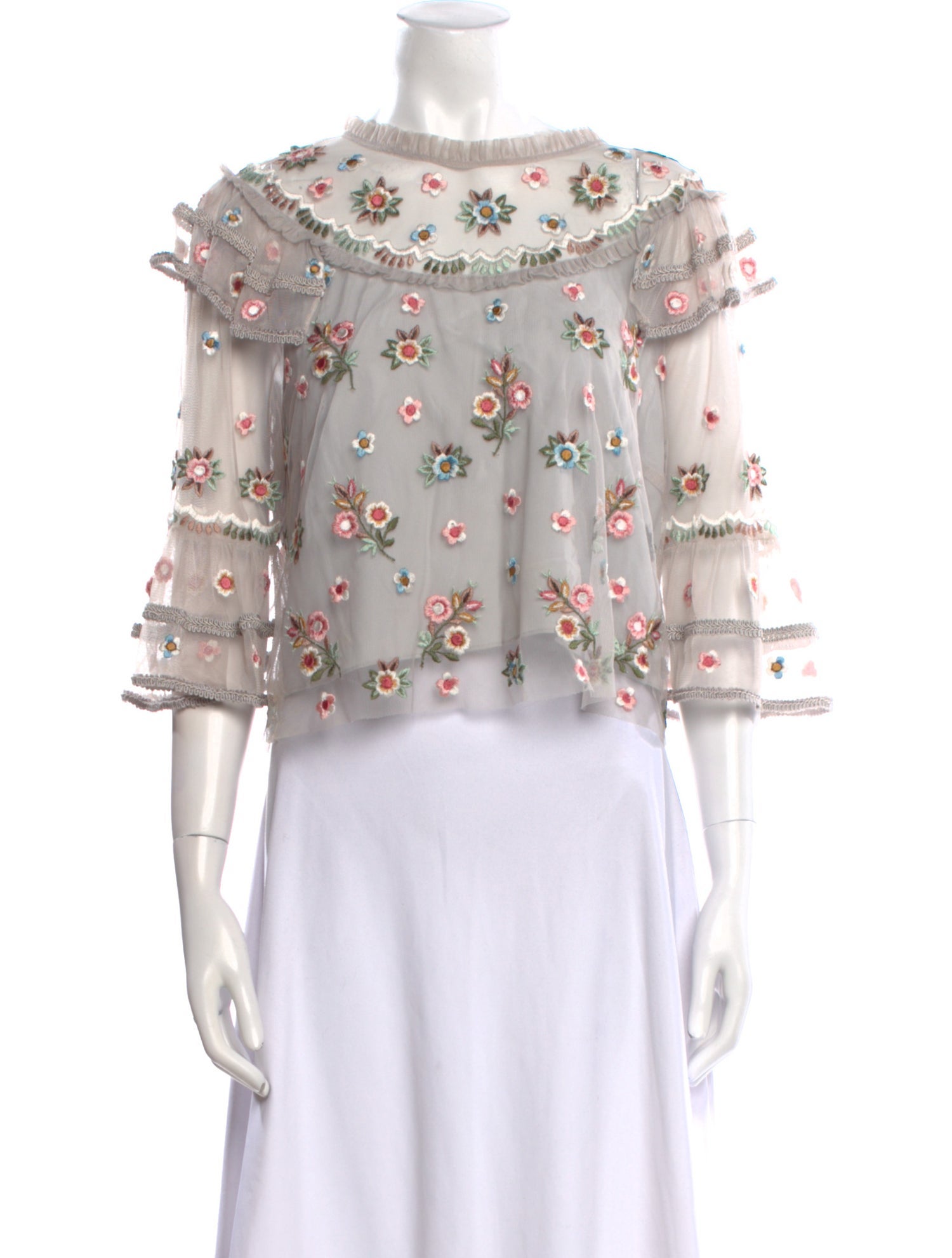 Needle & Thread Floral Print Bateau Neckline Crop Top