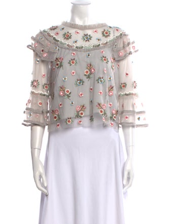 Needle & Thread Floral Print Bateau Neckline Crop Top
