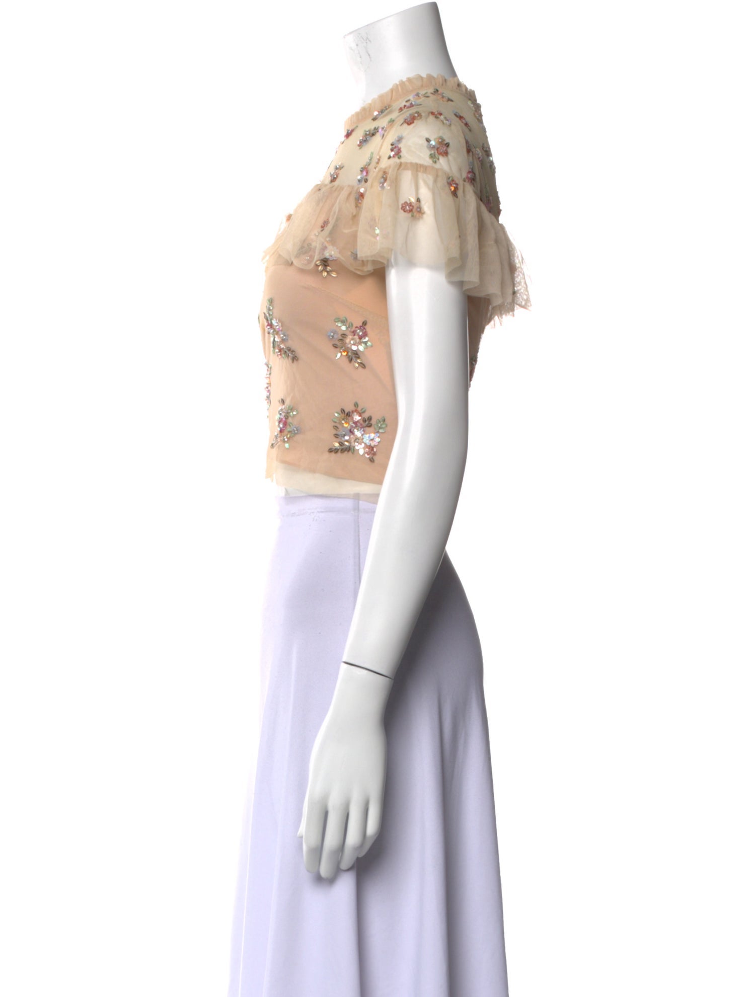 Needle & Thread Floral Print Crew Neck Crop Top