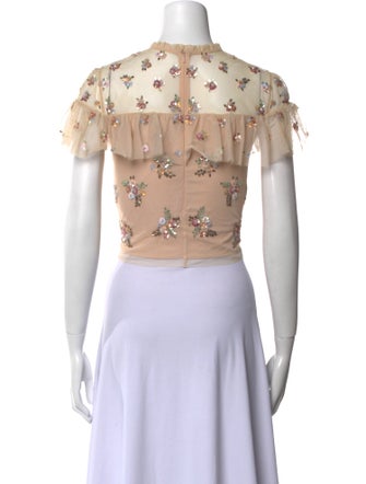 Needle & Thread Floral Print Crew Neck Crop Top