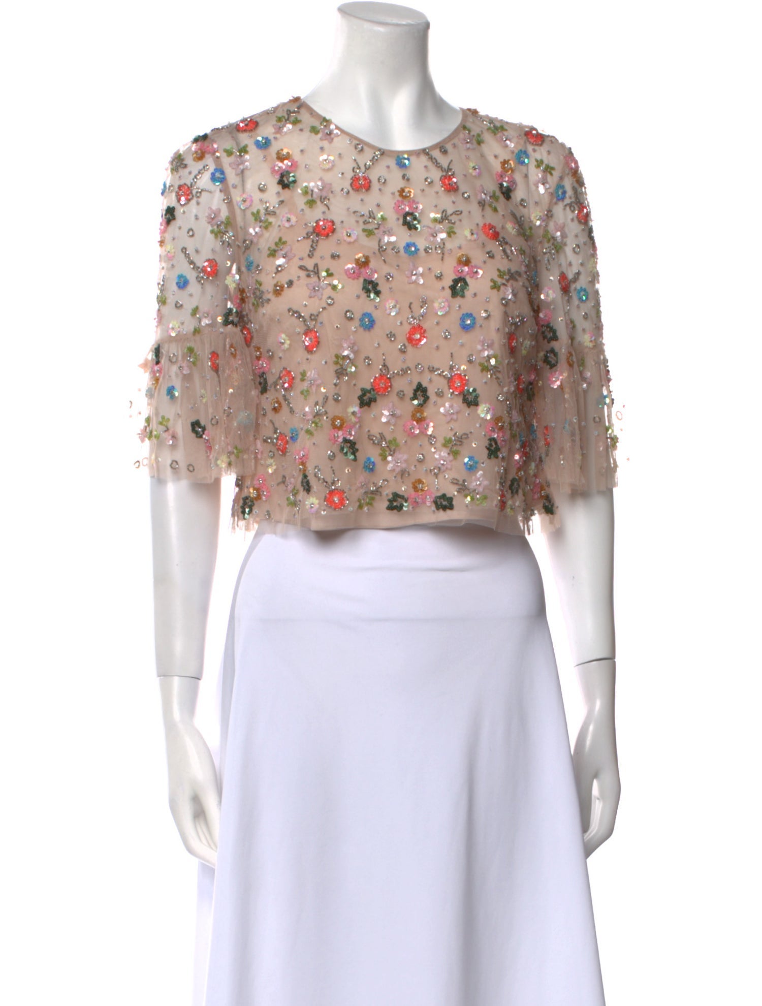 Needle & Thread Floral Print Crew Neck Crop Top w/ Tags