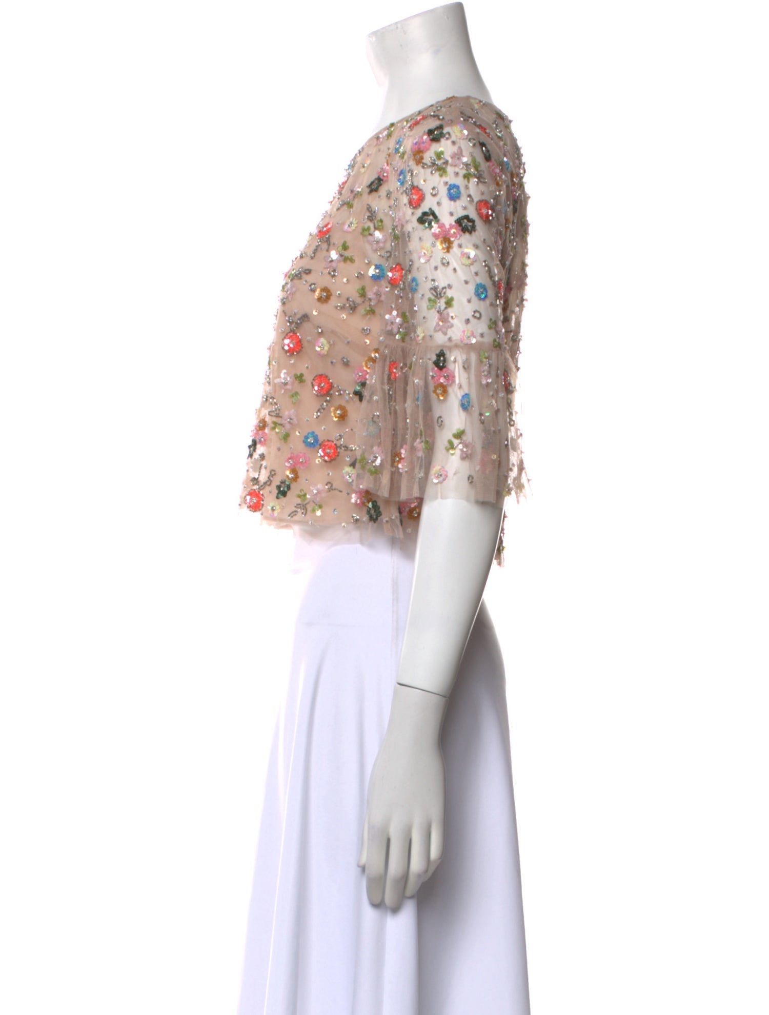 Needle & Thread Floral Print Crew Neck Crop Top w/ Tags