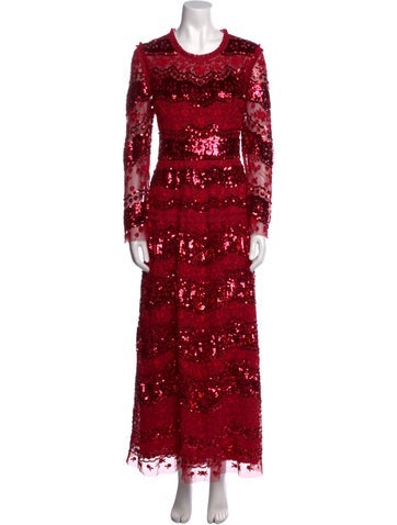 Pre-owned Needle & Thread Lace Pattern Midi Length Dress W/ Tags In Red