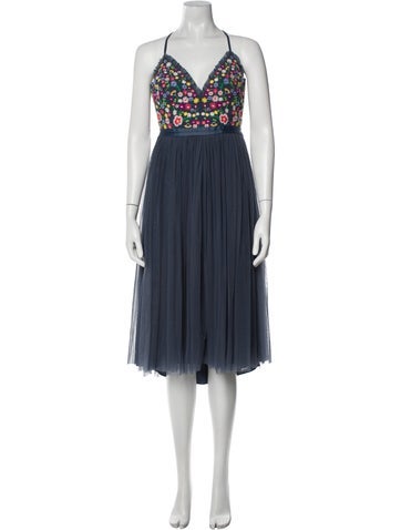 Pre-owned Needle & Thread V-neck Midi Length Dress In Blue