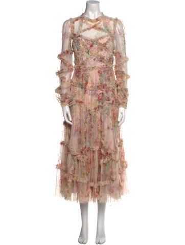 Pre-owned Needle & Thread Floral Print Long Dress In Pink