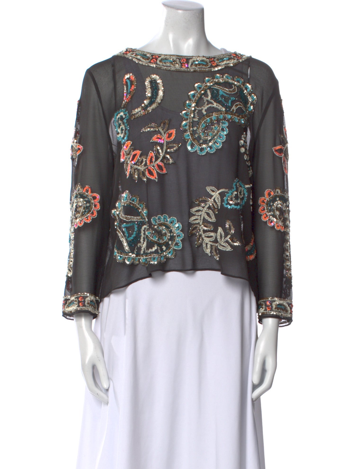 Needle & Thread Floral Print Bateau Neckline Blouse