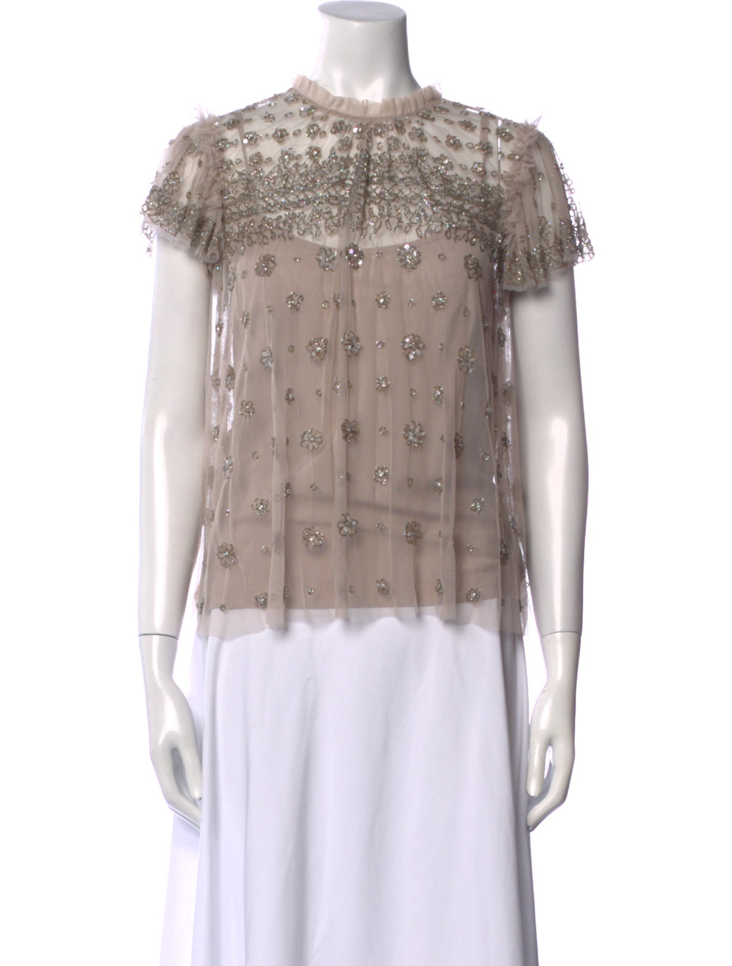 Needle & Thread Mock Neck Short Sleeve Blouse