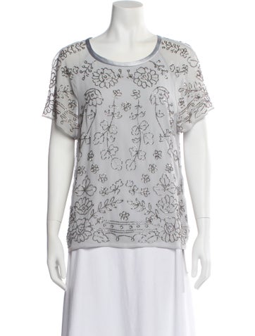 Pre-owned Needle & Thread Printed Scoop Neck T-shirt In Multi