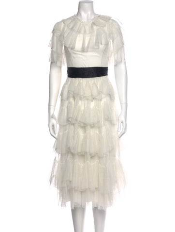 Pre-owned Needle & Thread Polka Dot Print Midi Length Dress In Neutral