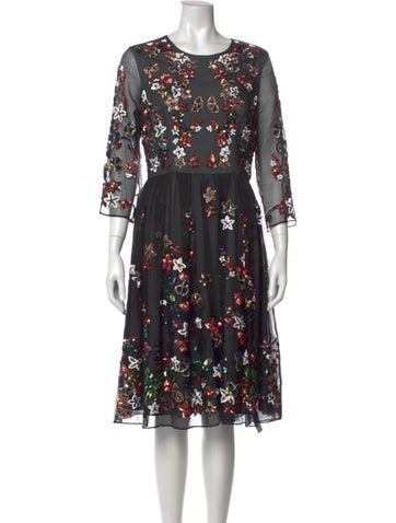 Pre-owned Needle & Thread Silk Midi Length Dress In Black