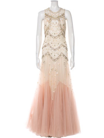 Pre-owned Needle & Thread Crew Neck Long Dress In Pink