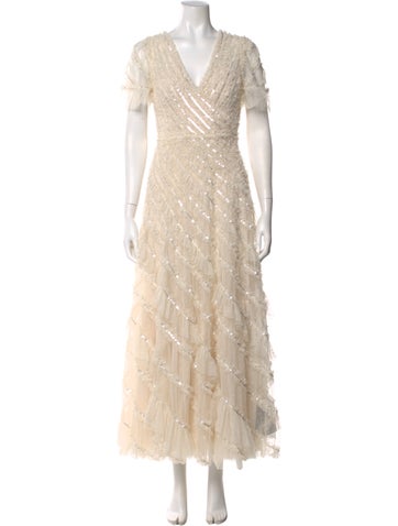 Pre-owned Needle & Thread V-neck Long Dress In Neutral