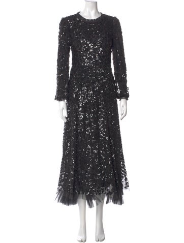 Pre-owned Needle & Thread Crew Neck Long Dress In Gray