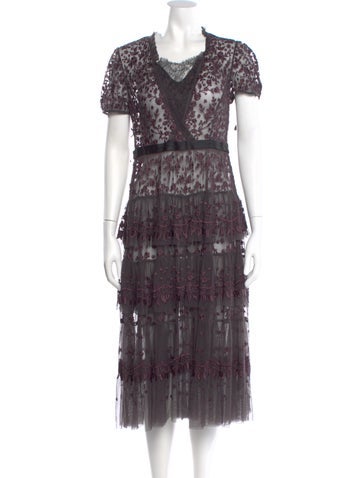 Pre-owned Needle & Thread Lace Pattern Midi Length Dress In Purple