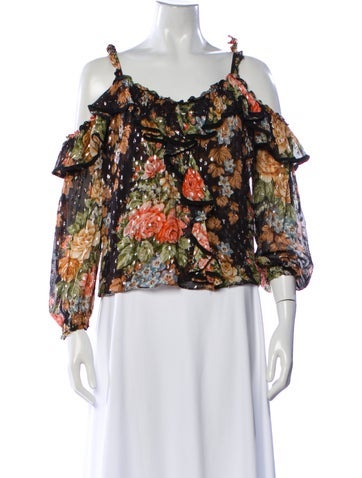 Pre-owned Needle & Thread Floral Print Off-the-shoulder Top In Multi