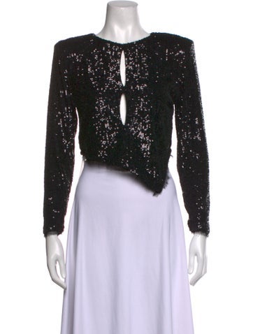 Pre-owned Nonchalant Graphic Print Plunge Neckline Top In Black