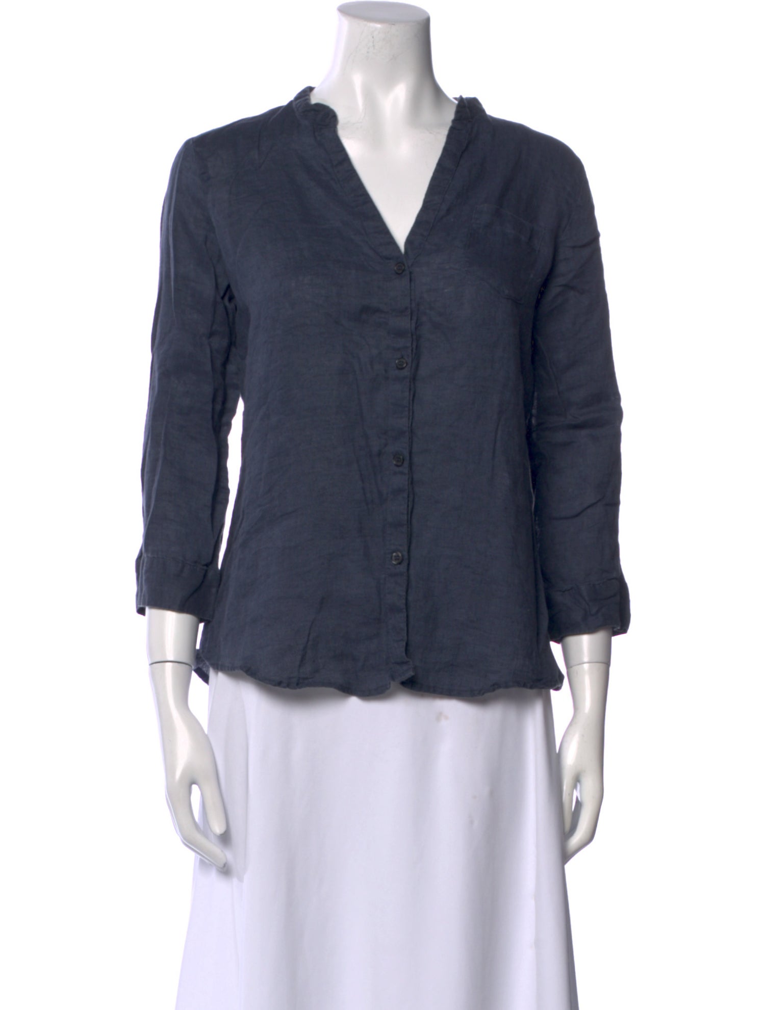 NINETY PERCENT Linen V-Neck Button-Up Top