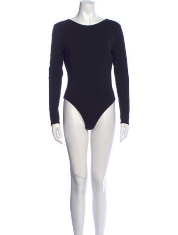 Pre-owned Ninety Percent Bateau Neckline Long Sleeve Bodysuit In Black
