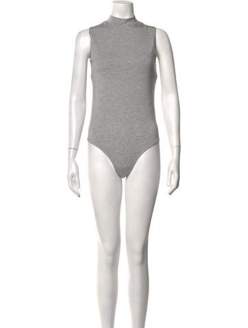 Pre-owned Ninety Percent Mock Neck Sleeveless Bodysuit In Grey