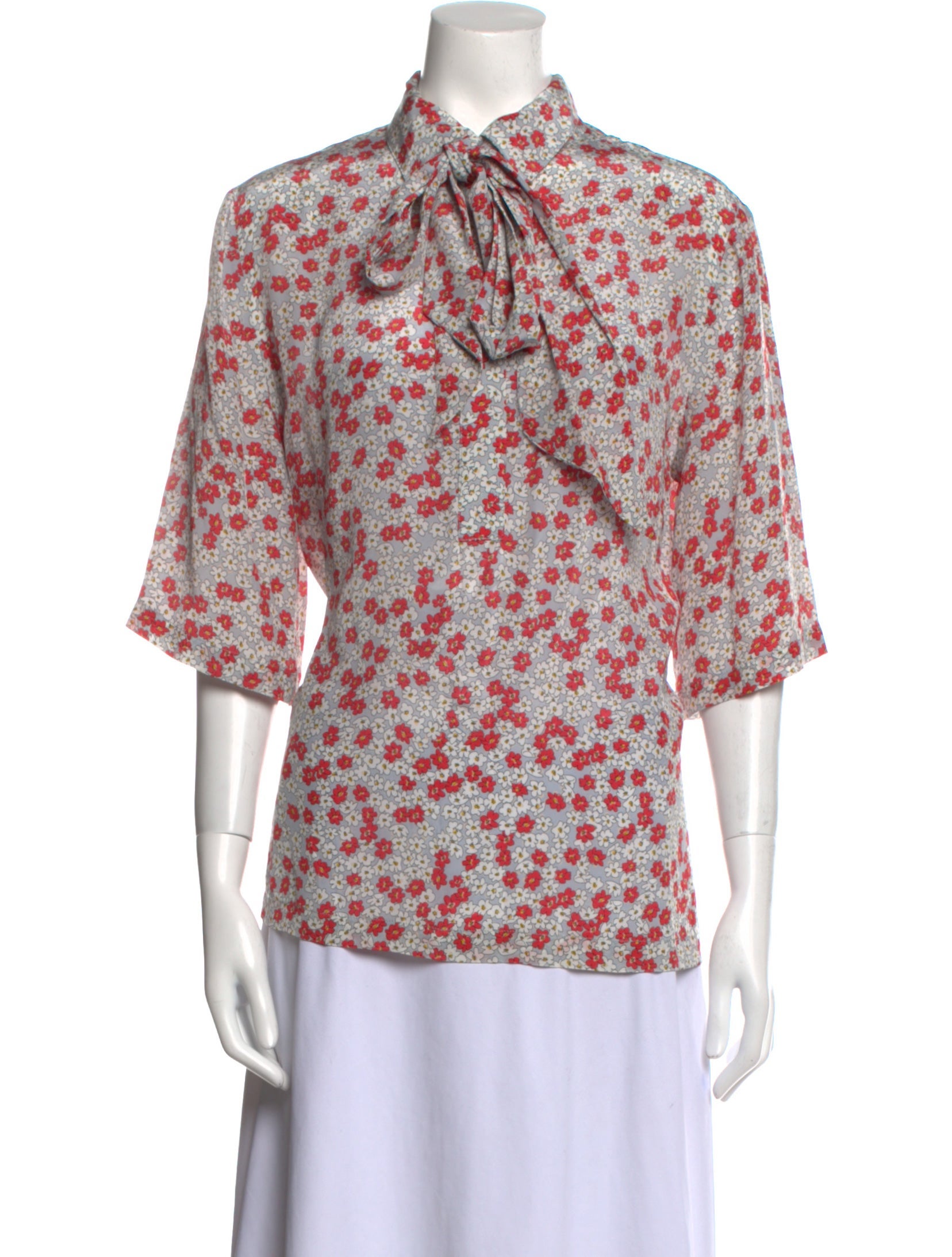 Nuè Floral Print Three-Quarter Sleeve Button-Up Top