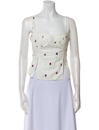 Nuè Linen Polka Dot Print Crop Top