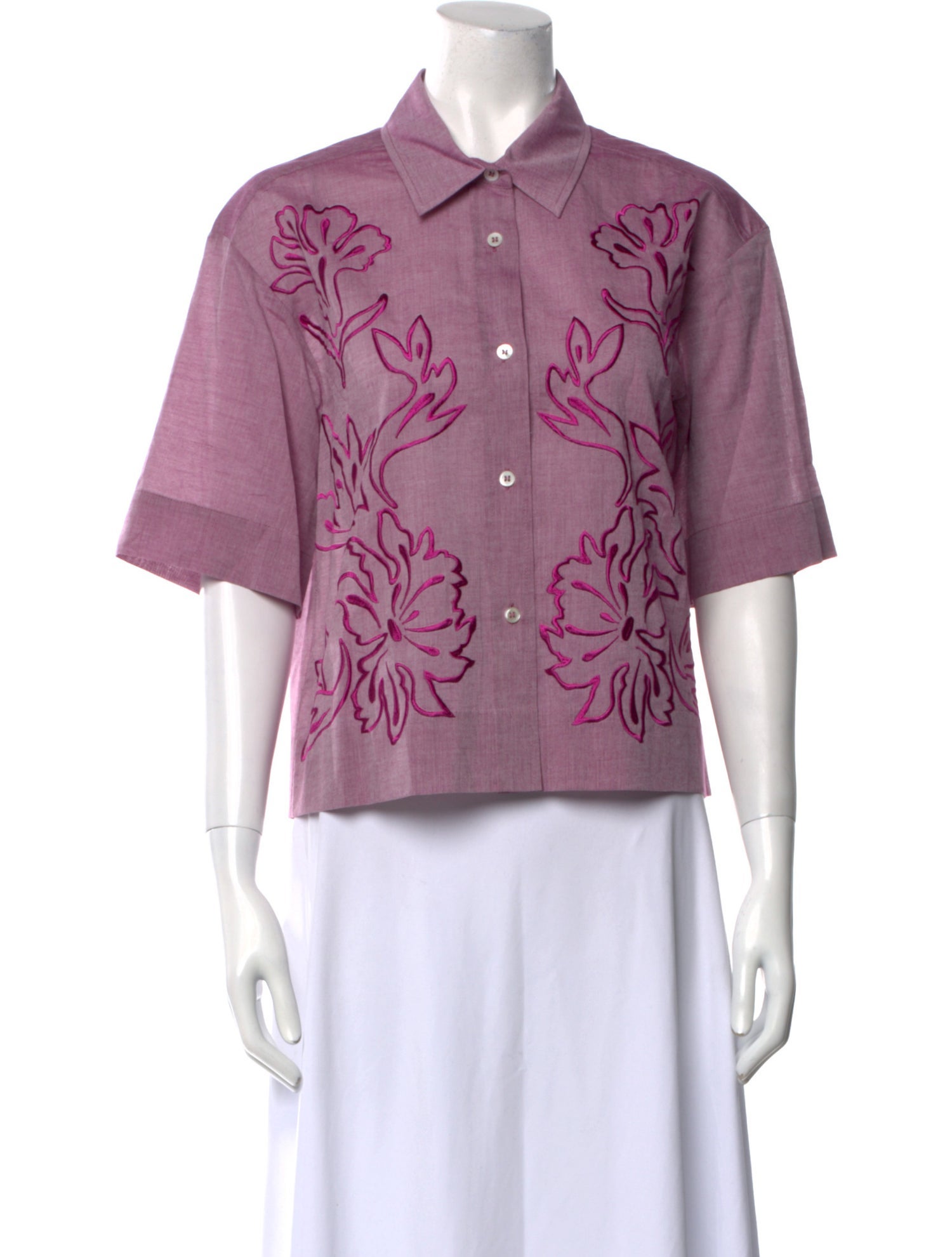 Megan Park Printed Short Sleeve Button-Up Top
