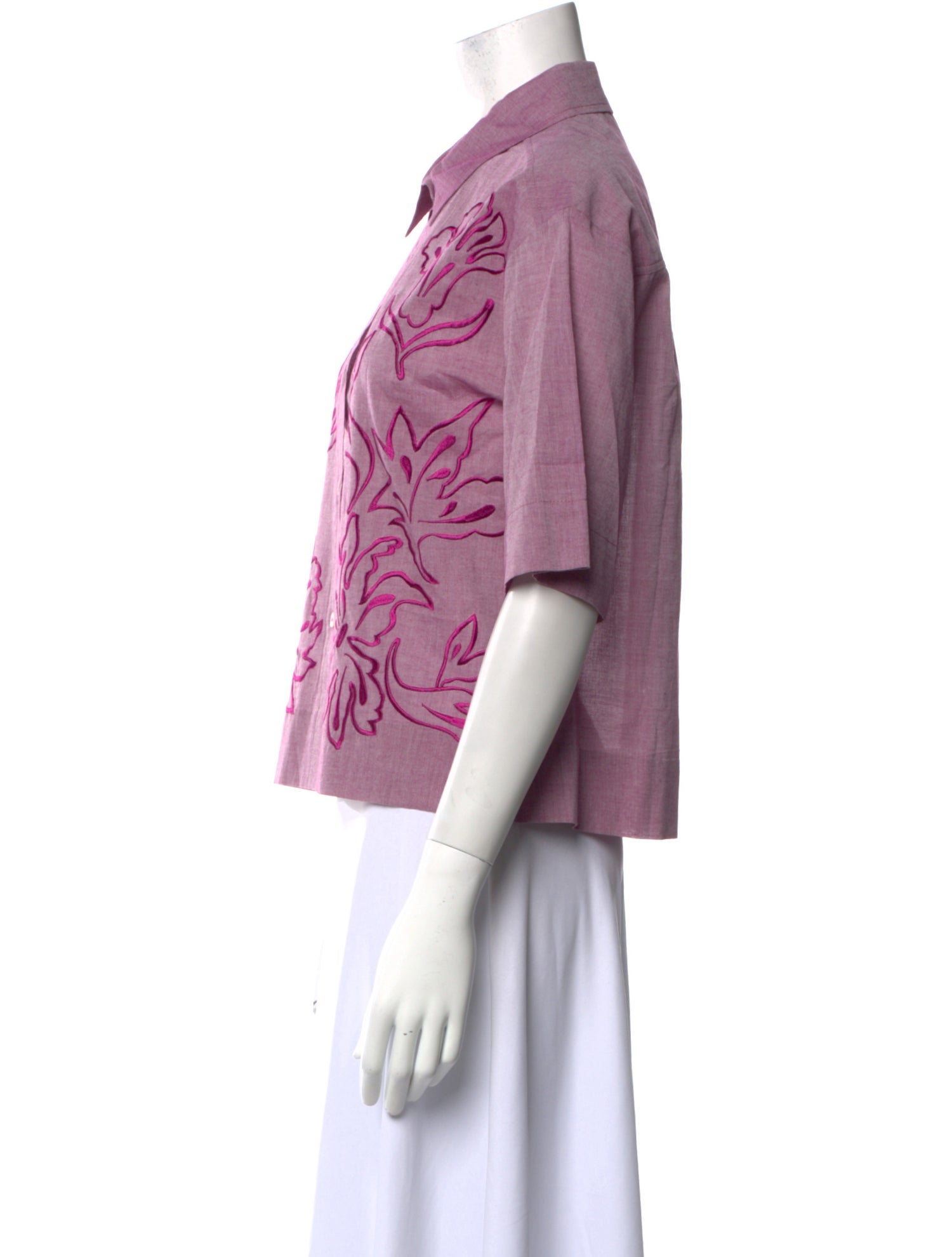 Megan Park Printed Short Sleeve Button-Up Top