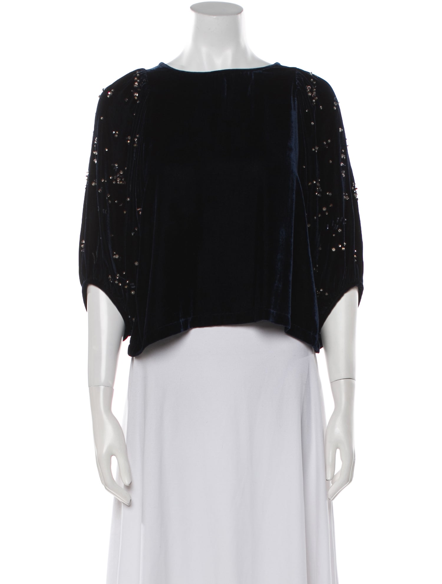 Megan Park Bateau Neckline Three-Quarter Sleeve Crop Top