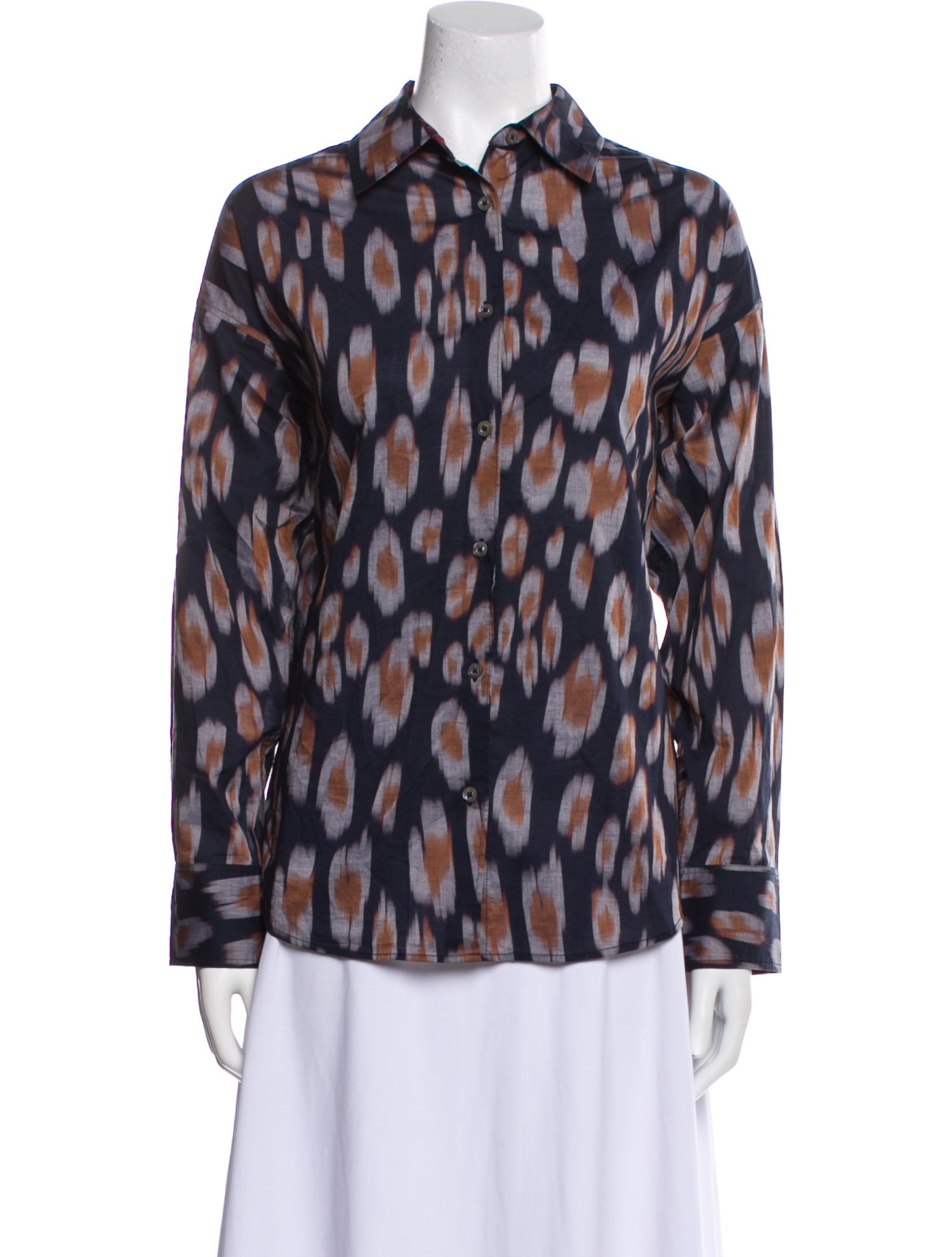 Megan Park Printed Long Sleeve Button-Up Top