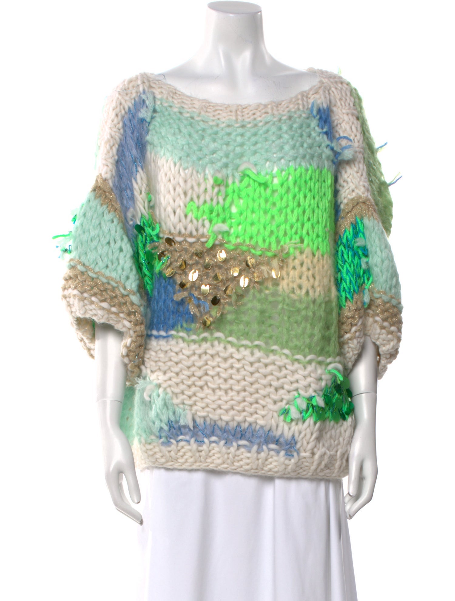 NIZHONI Colorblock Pattern Scoop Neck Sweater