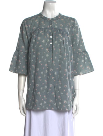 Organic by John Patrick Printed Crew Neck Button-Up Top