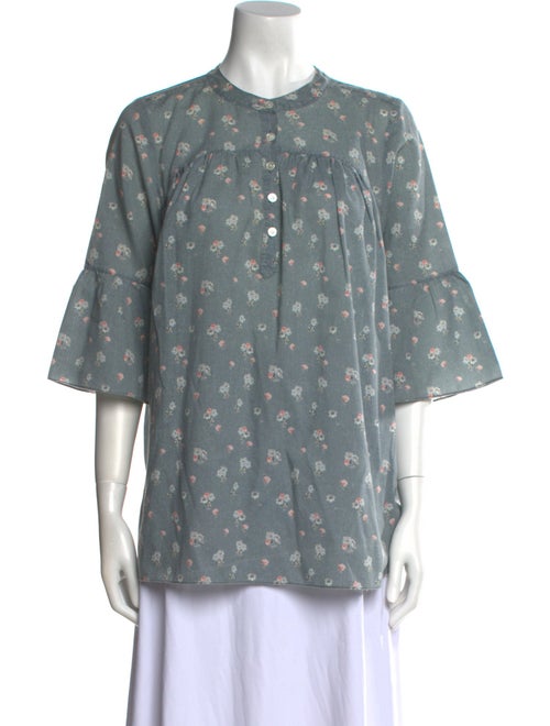 Organic by John Patrick Printed Crew Neck Button-Up Top