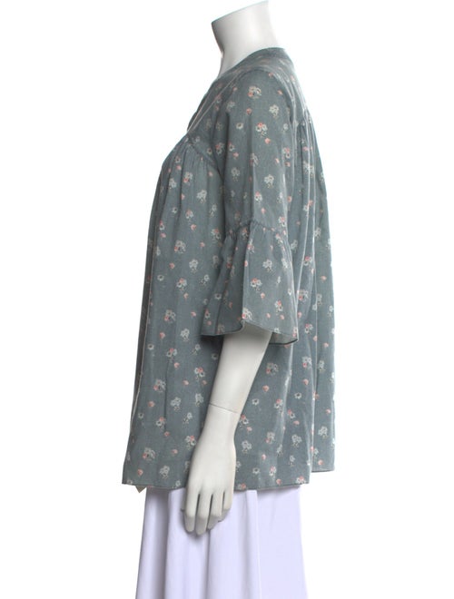 Organic by John Patrick Printed Crew Neck Button-Up Top