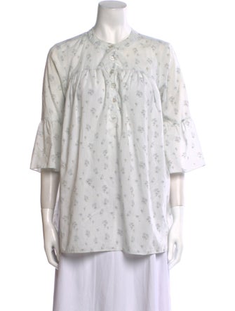 Organic by John Patrick Floral Print Mock Neck Button-Up Top