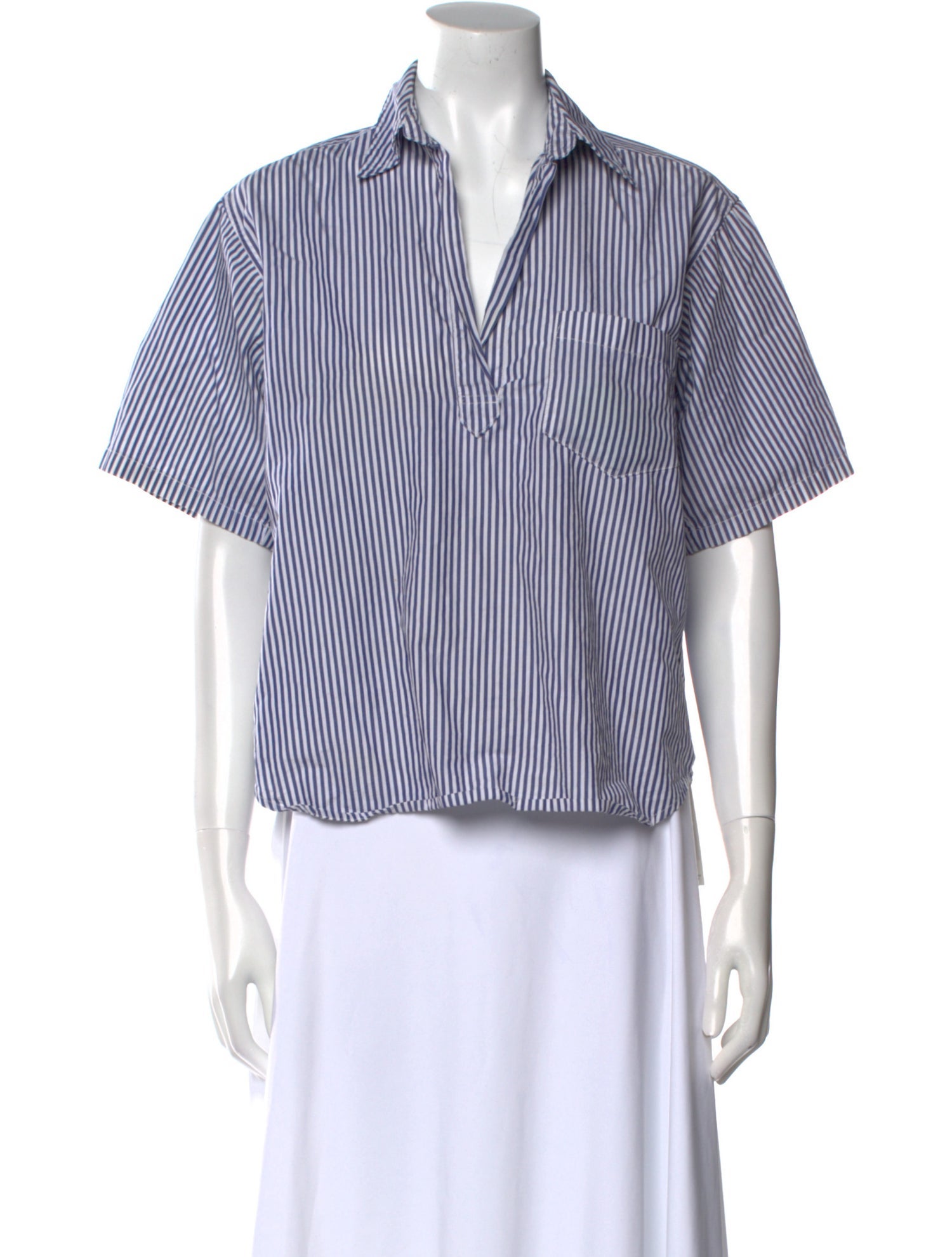 Organic by John Patrick Striped Short Sleeve Button-Up Top