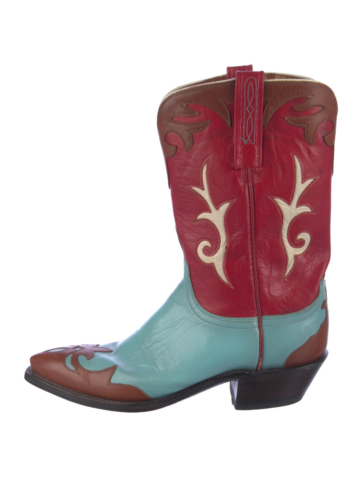 1883 by Lucchese Leather Colorblock Pattern Western Boots