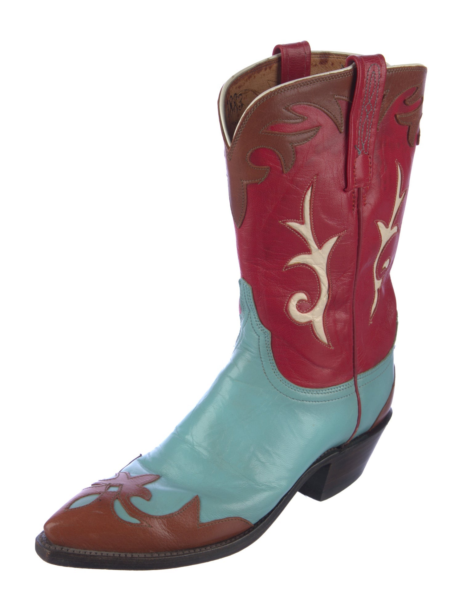 1883 by Lucchese Leather Colorblock Pattern Western Boots