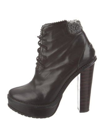 Opening Ceremony Leather Fur Trim Lace-Up Boots