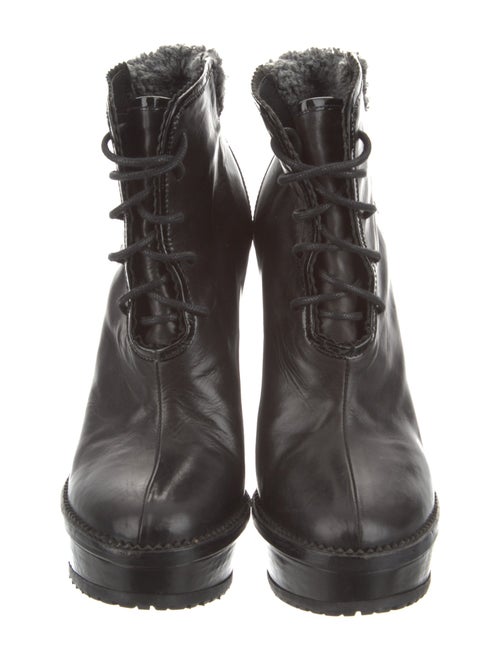 Opening Ceremony Leather Fur Trim Lace-Up Boots