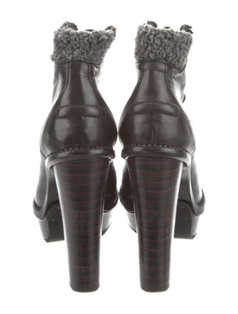 Opening Ceremony Leather Fur Trim Lace-Up Boots