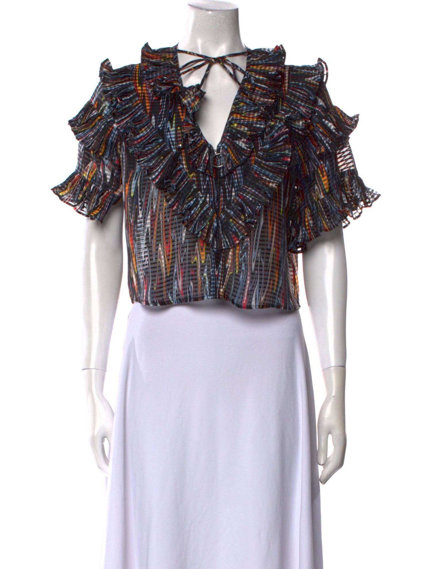 Opening Ceremony Printed Tie Neck Crop Top