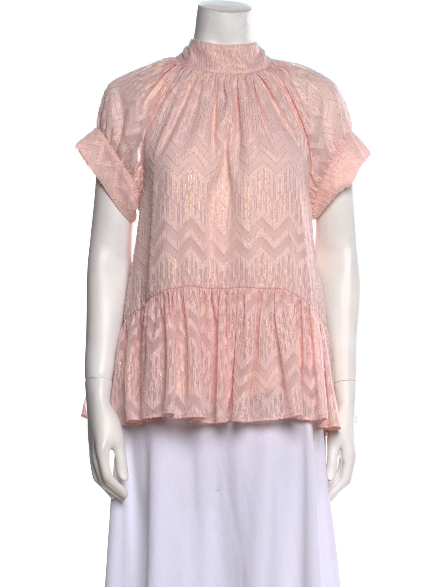 Opening Ceremony Mock Neck Short Sleeve Blouse