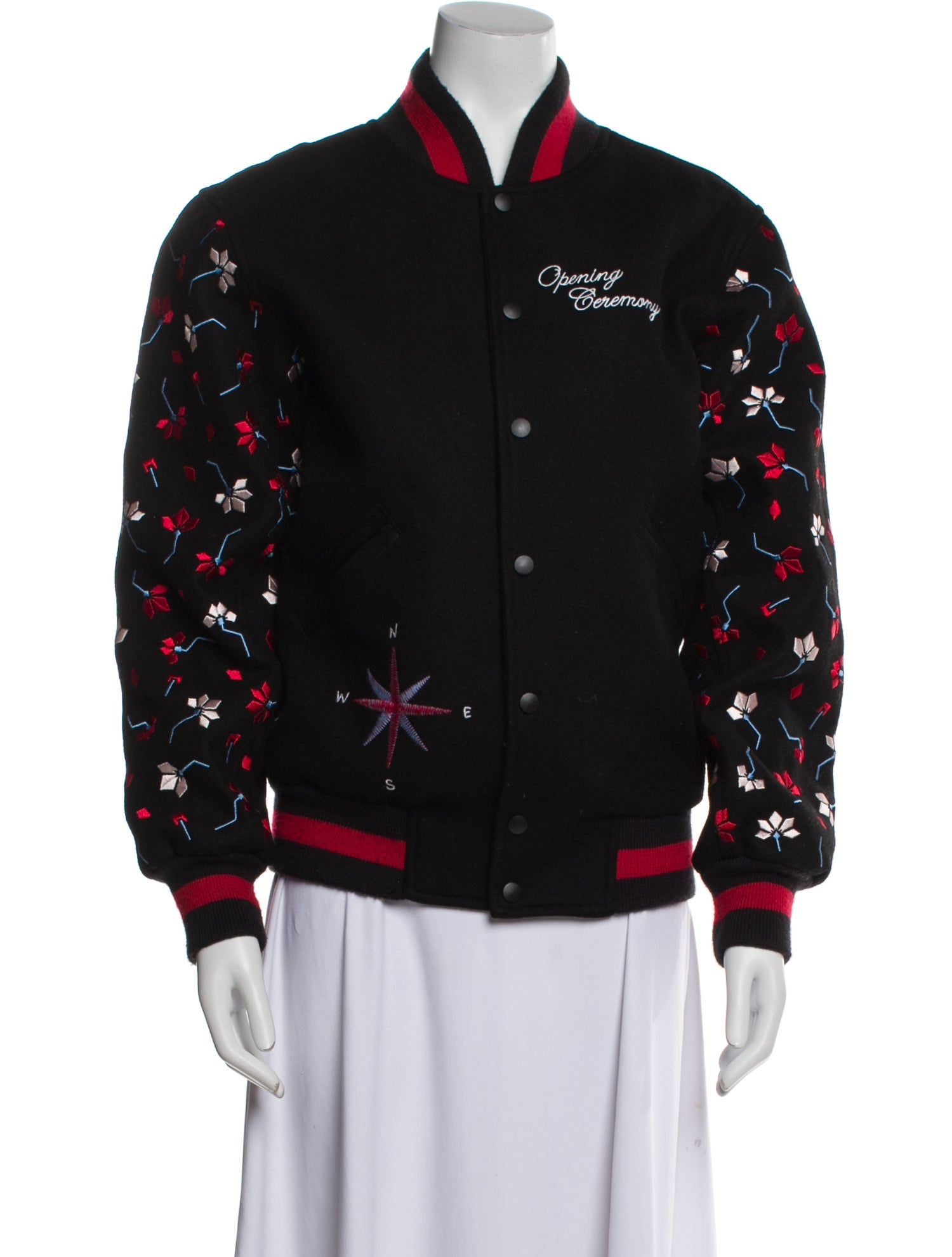 Opening Ceremony Wool Floral Print Bomber Jacket