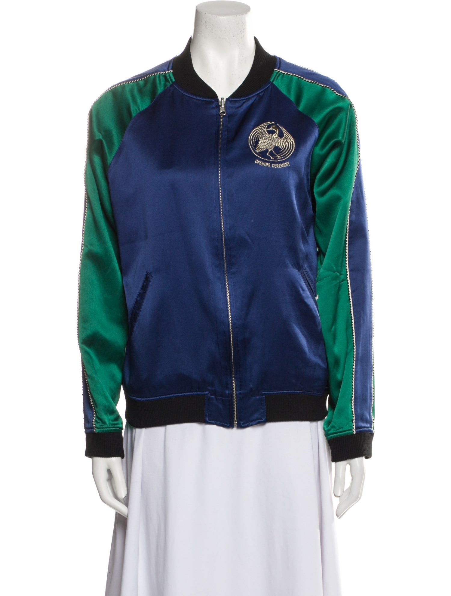 Opening Ceremony Silk Colorblock Pattern Bomber Jacket